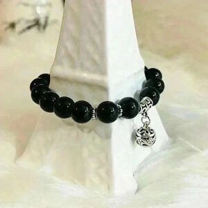 Onyx Natural Gemstone Bracelets with Flower Charm